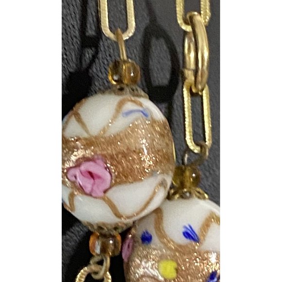 Vintage Venetian? Glass Wedding Cake Lamp Work Beaded Necklace White Pink Gold - Picture 4 of 13
